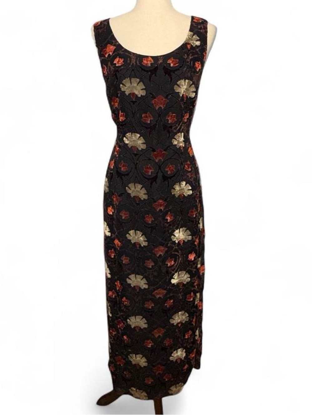 Vintage Botanical art nouveau burnout velvet design dress by Maggy London Large